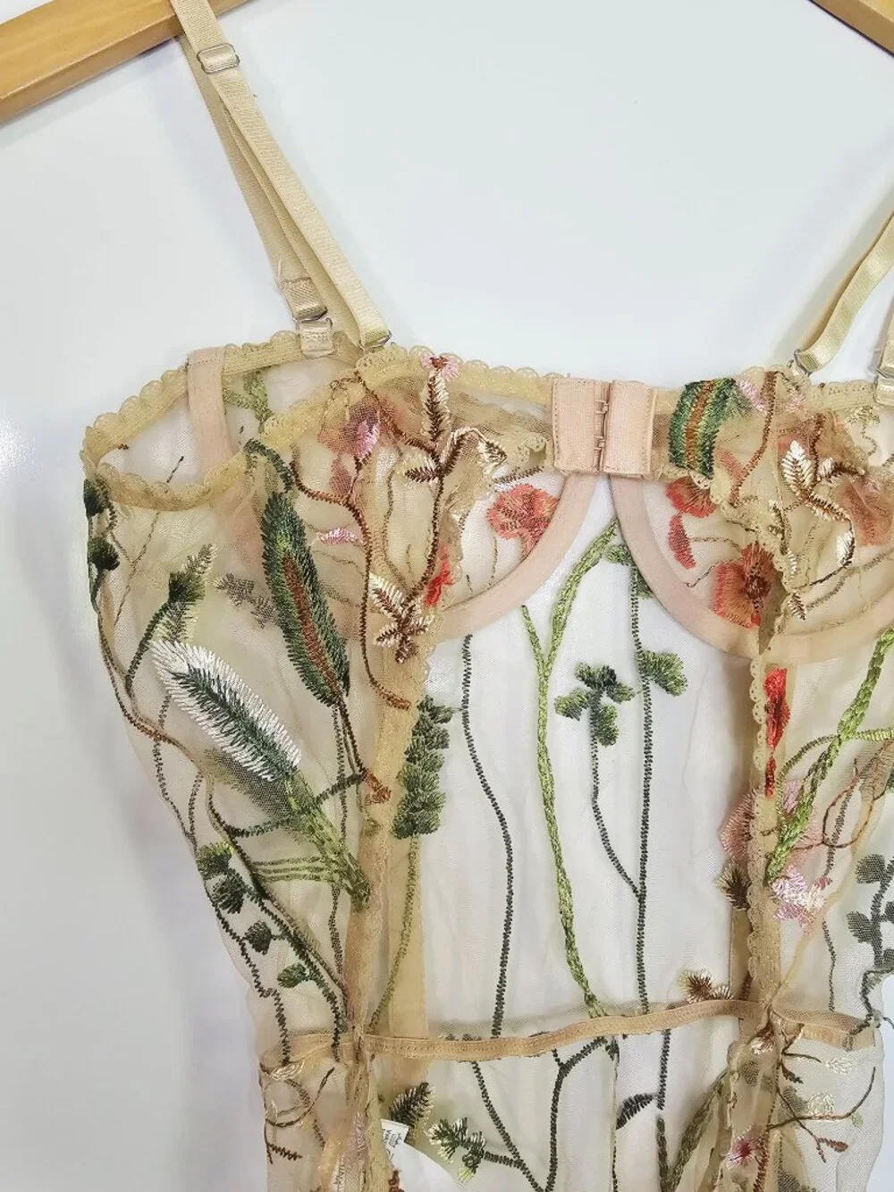 Beautiful Sheer Floral Embroidered Teddy Lingerie Small